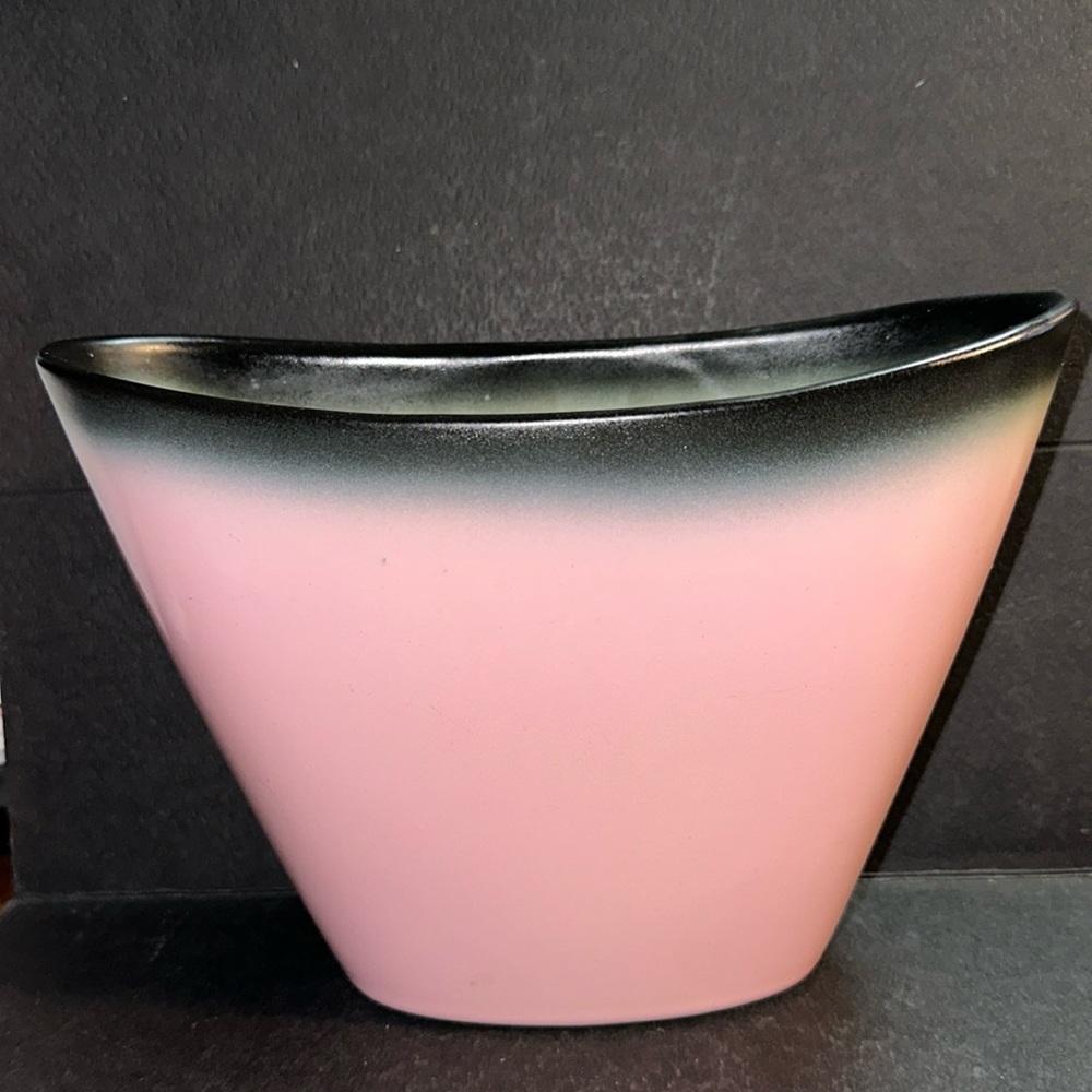 Stanford Sebring Ohio Mid Century Art Deco Pink Black Pottery Planter Vase